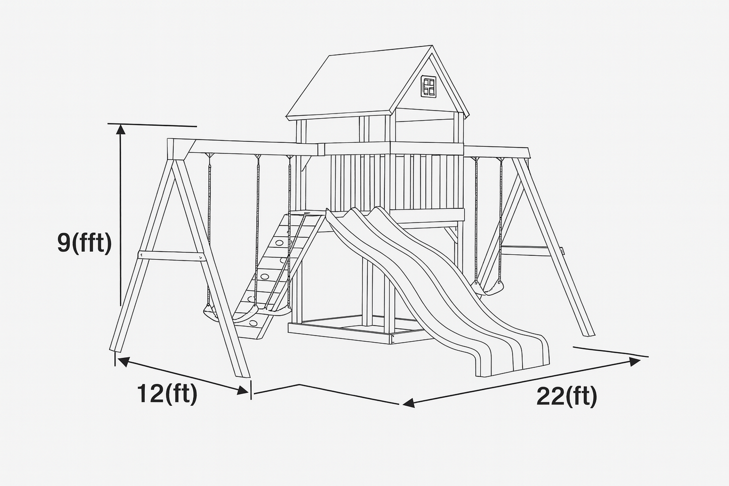 Wooden Swingset with Double Slides, Swings & Climbing Wall – Kids Outdoor Playground