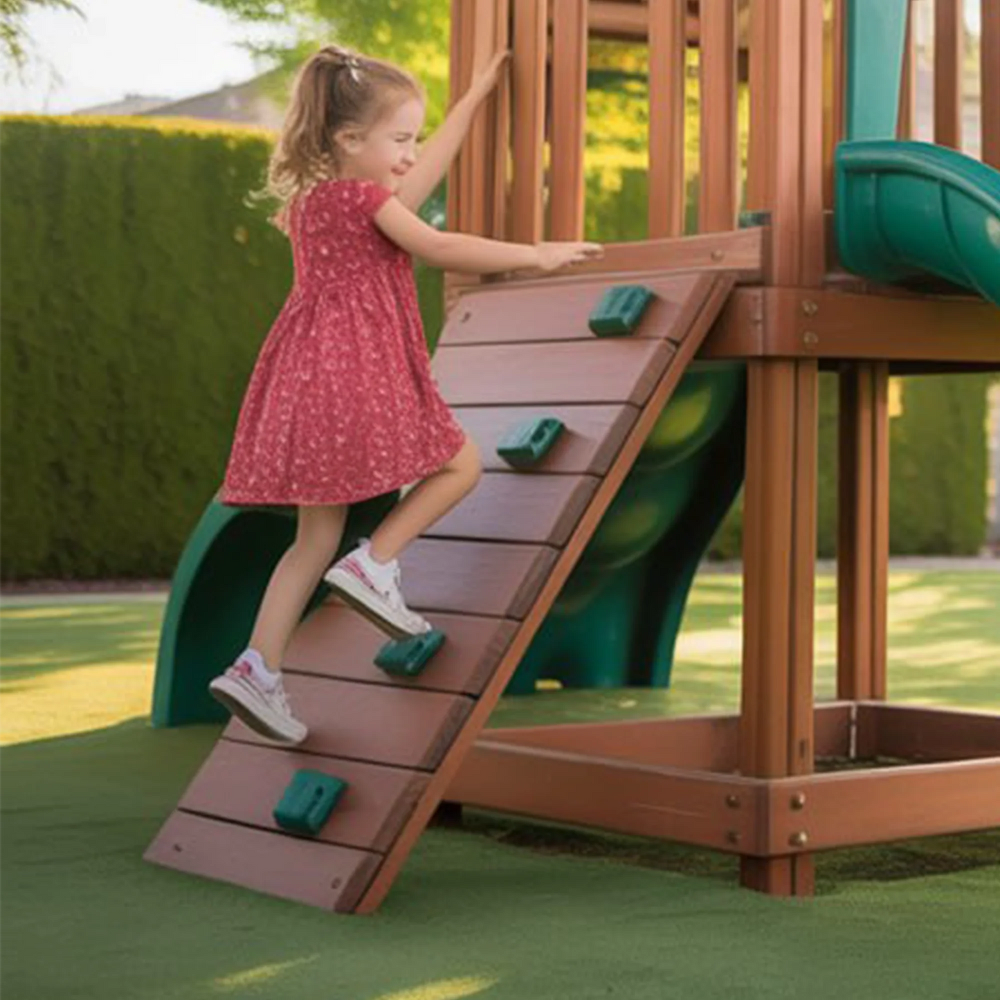 Heavy-Duty Wooden Swingset with Spiral Tube Slide & Double Swings