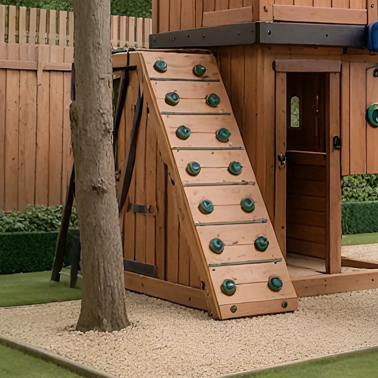 Large Wooden Swing Set with Slide, Swings & Clubhouse – Outdoor Backyard Playground