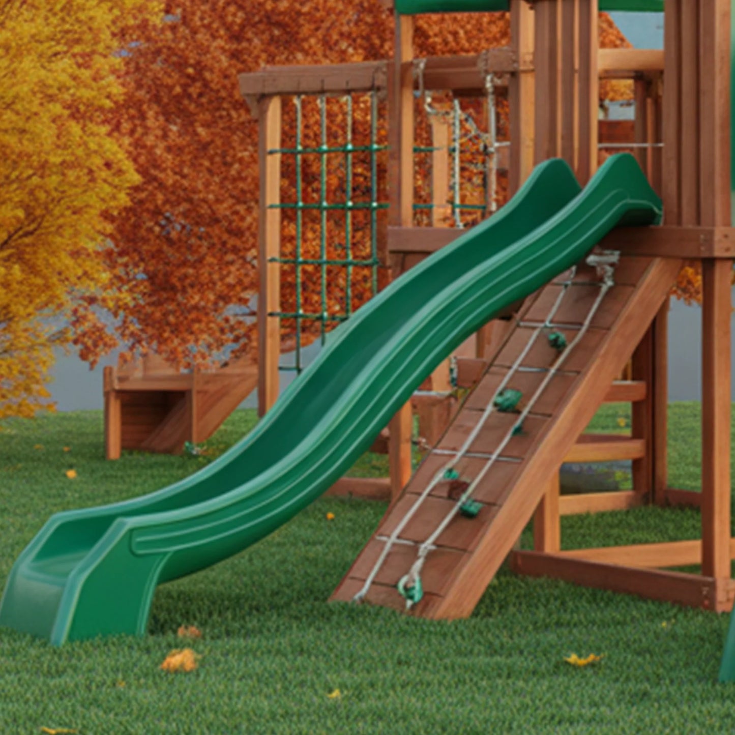 Wooden Swingset with Double Towers, Slide & Swings – Outdoor Kids Playground