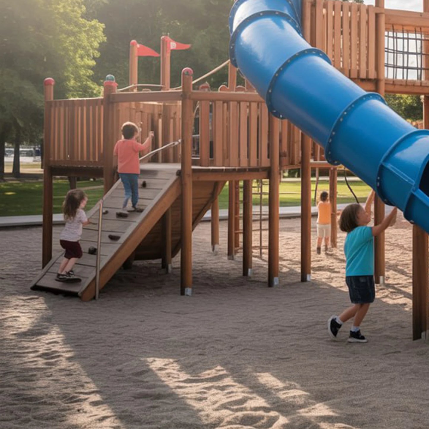 Wooden Swingset with Clubhouse Tower & Slide – Safe Outdoor Playground