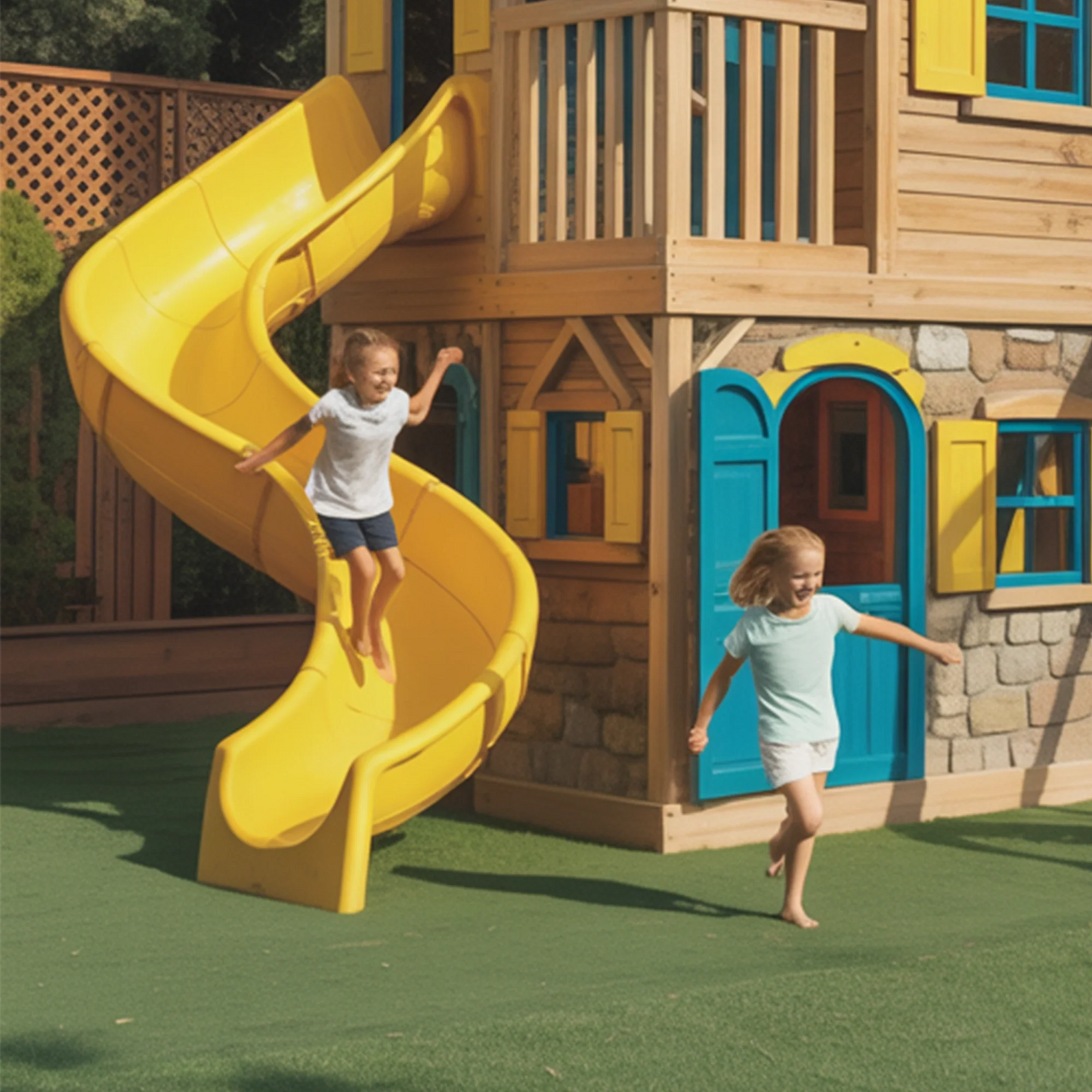 Deluxe Wooden Swingset with Spiral Tube Slide, Double Deck Playhouse & Dual Swings – Outdoor Backyard Playground (20ft x 12ft x 9ft)
