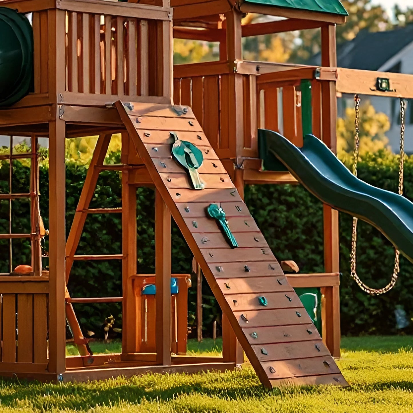 Wooden Outdoor Playground for Kids – Swing Set with Slide, Swings & Climbing Wall