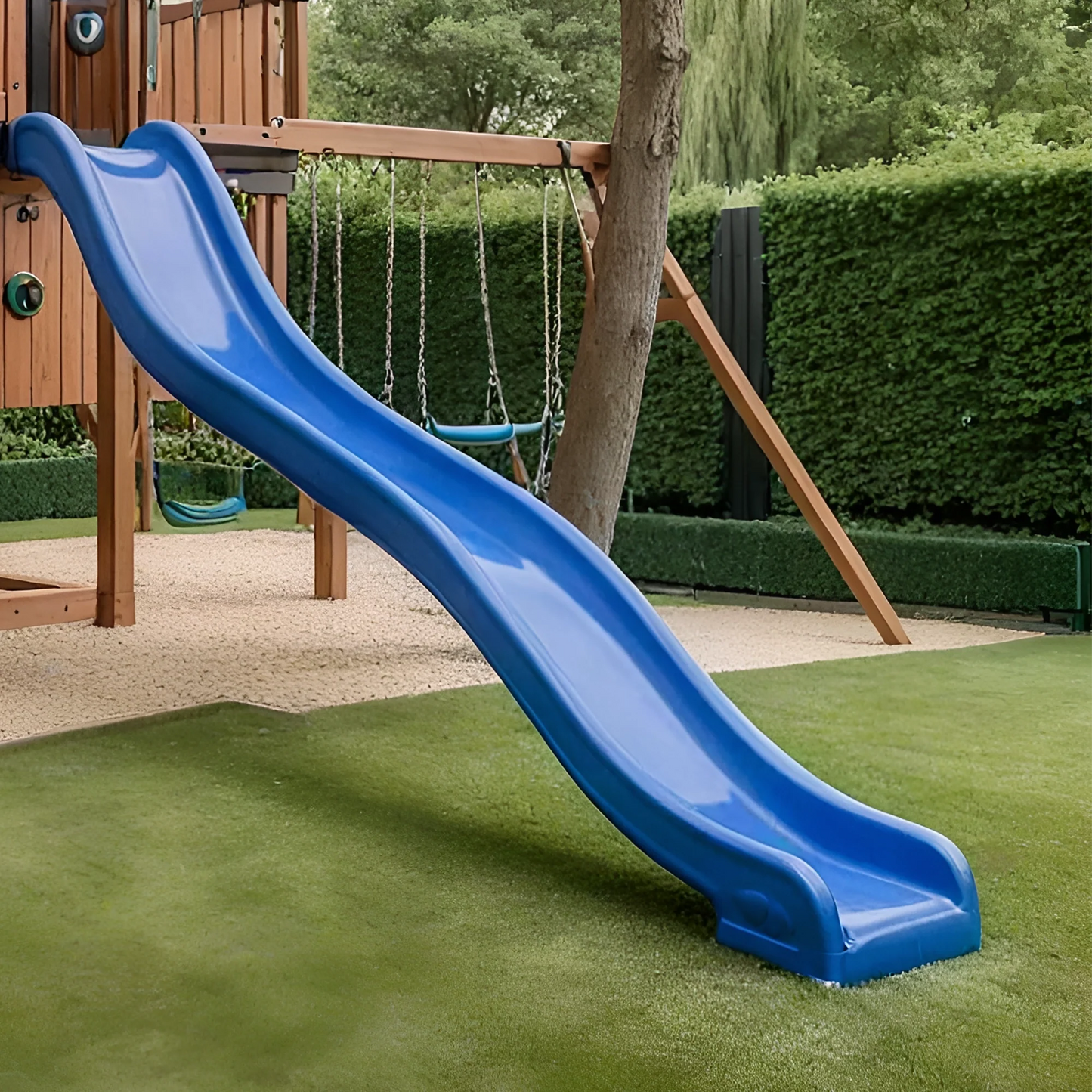 Large Wooden Swing Set with Slide, Swings & Clubhouse – Outdoor Backyard Playground