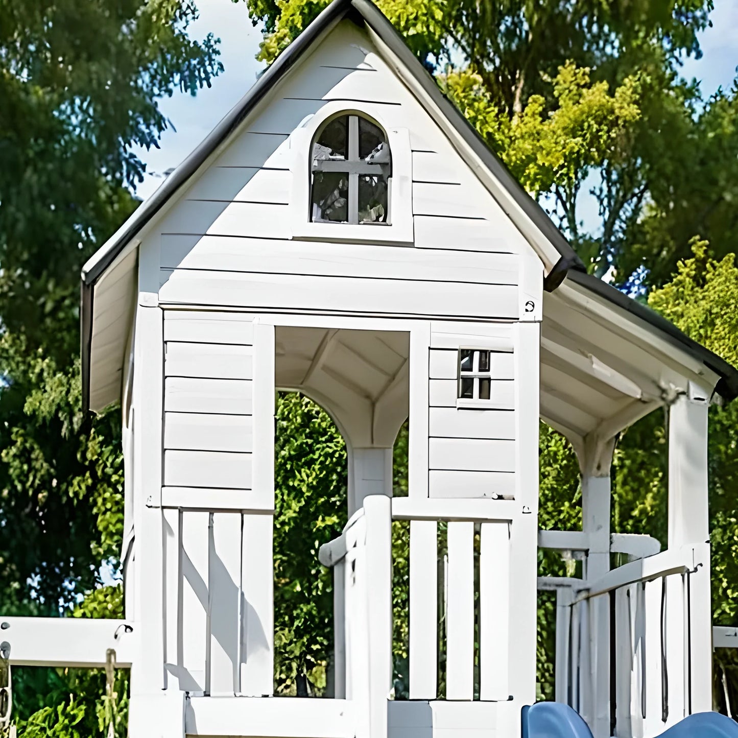 All-in-One Wooden Playset with Playhouse, Double Slides & Swings for Kids