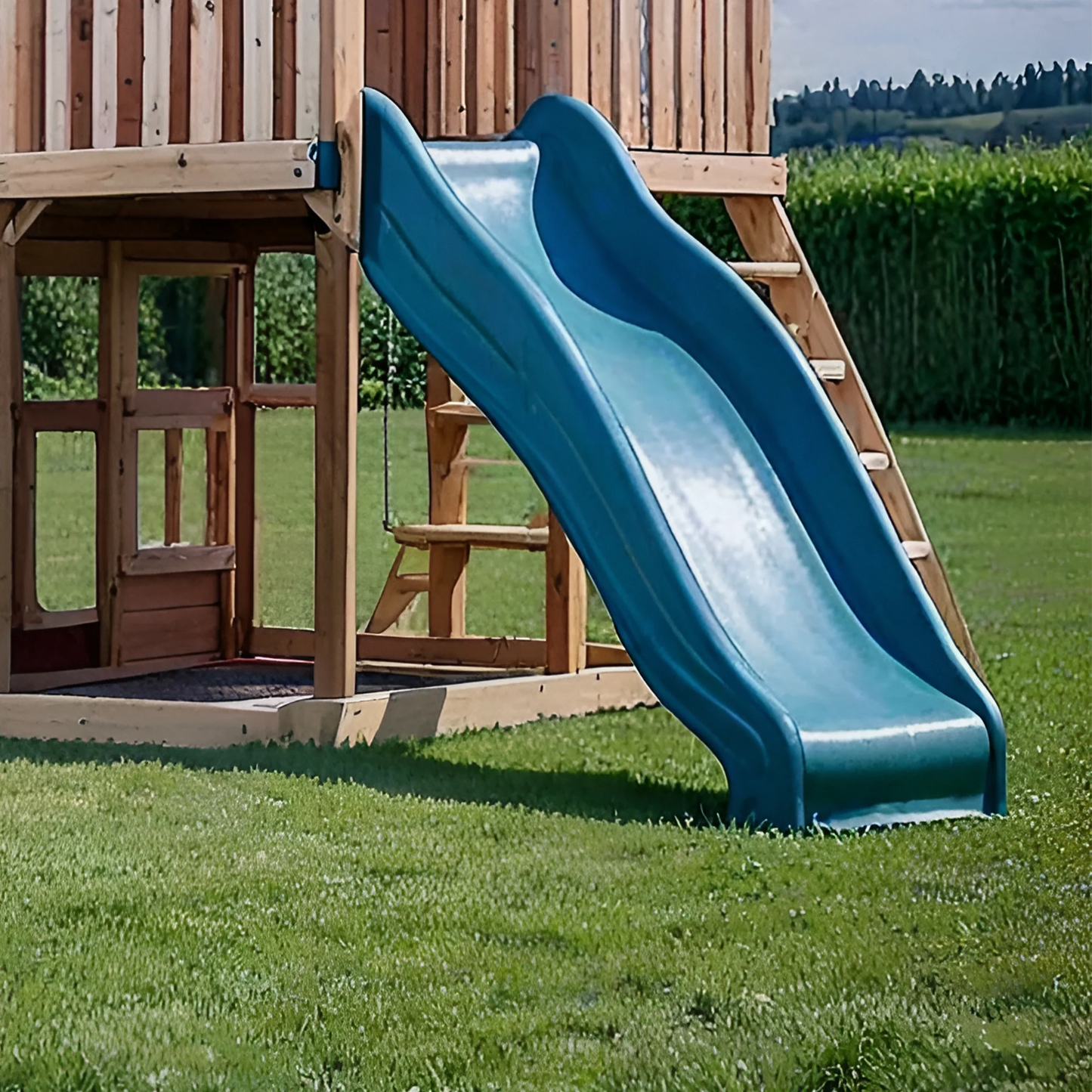 Heavy-Duty Wooden Swingset with Spiral Tube Slide & Double Swings