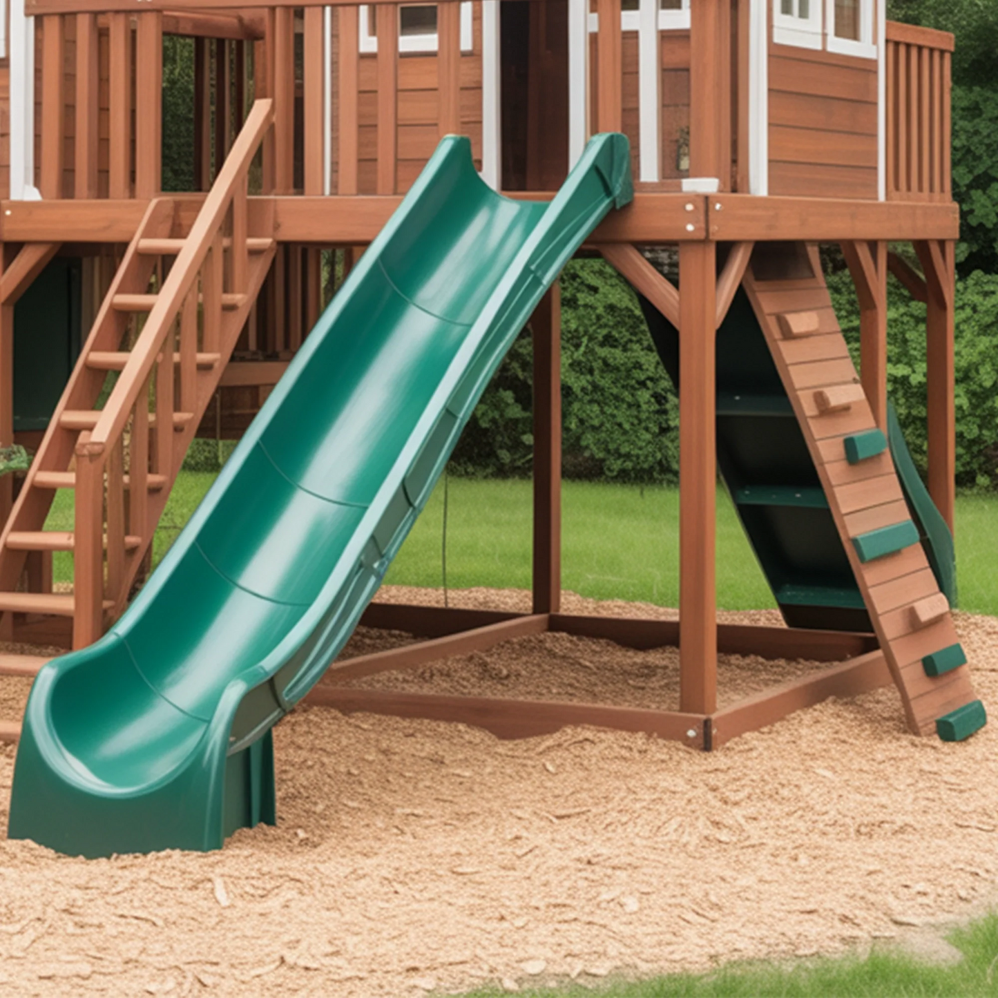 Premium Wooden Swingset with Spiral Tube Slide, Straight Slide, Double Towers & Swings – Outdoor Backyard Playset (22ft x 12ft x 9ft)