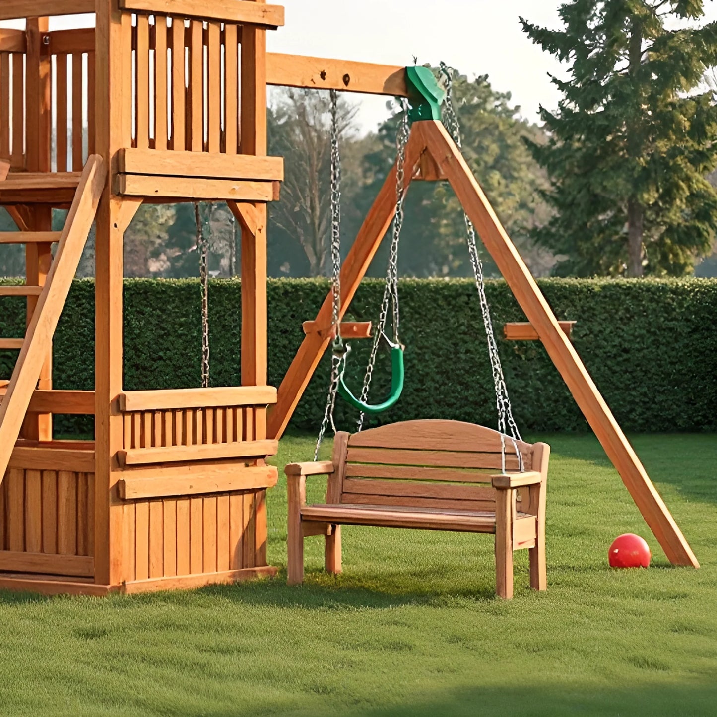 Large Wooden Swing Set with Slide & Sandbox – Outdoor Playhouse Tower for Kids