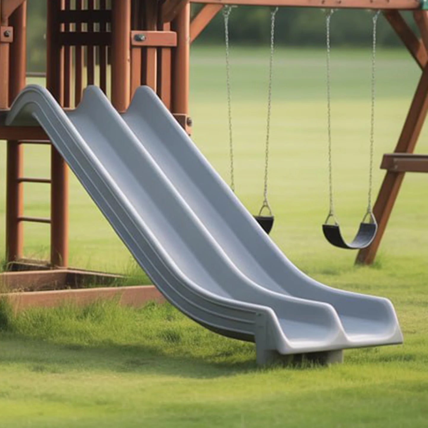 Wooden Swingset with Clubhouse Tower & Slide – Safe Outdoor Playground