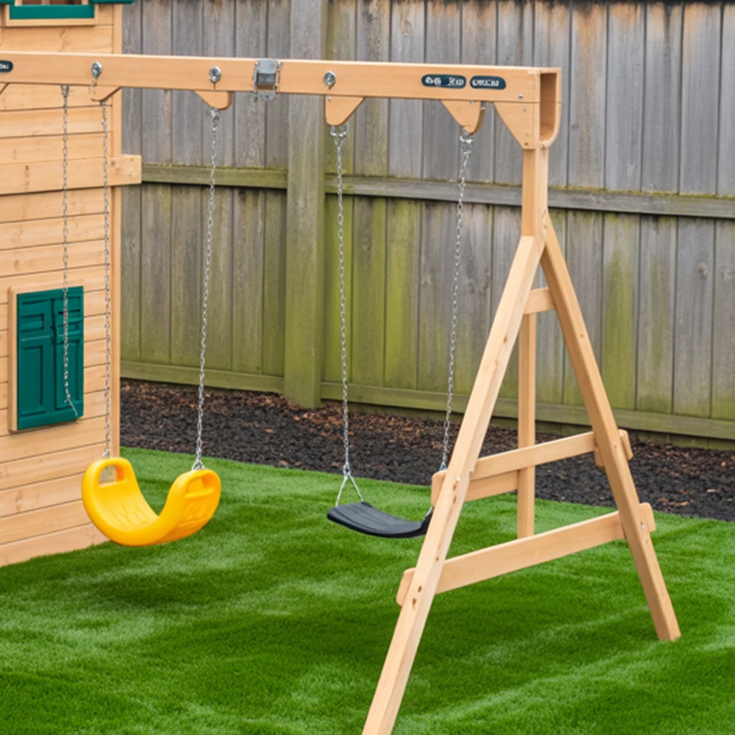 Wooden Swingset with Spiral Tube Slide & Double Swings | 2-Story Backyard Playhouse for Kids – 16x12x10 ft Outdoor Playground