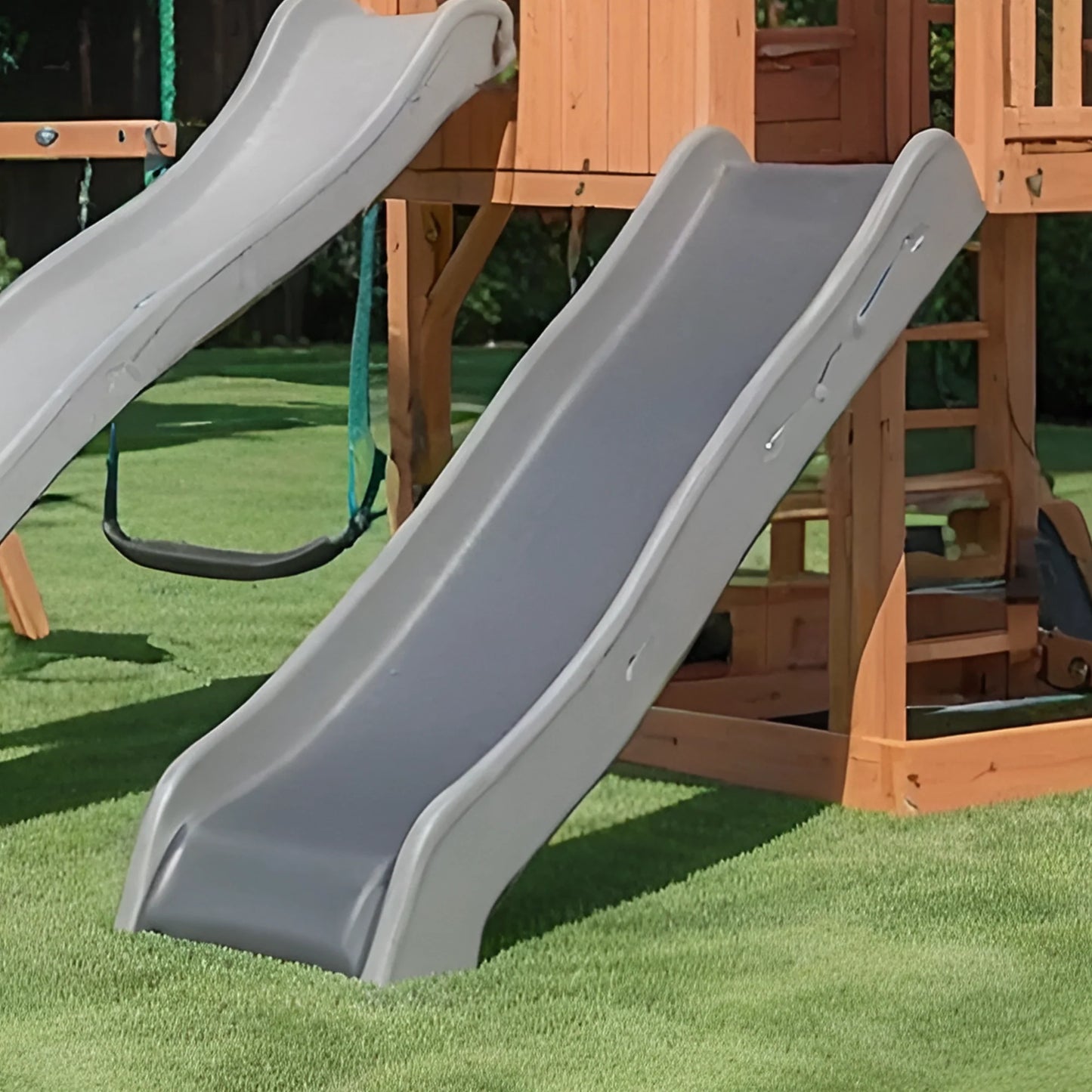 Kids Outdoor Playhouse Tower – Wooden Swing Set with Slide & Sandbox