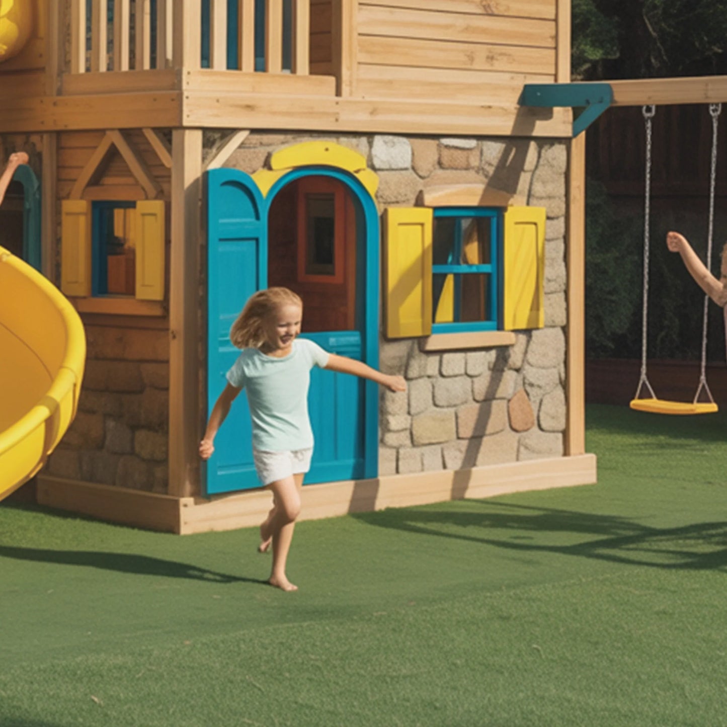 Deluxe Wooden Swingset with Spiral Tube Slide, Double Deck Playhouse & Dual Swings – Outdoor Backyard Playground (20ft x 12ft x 9ft)