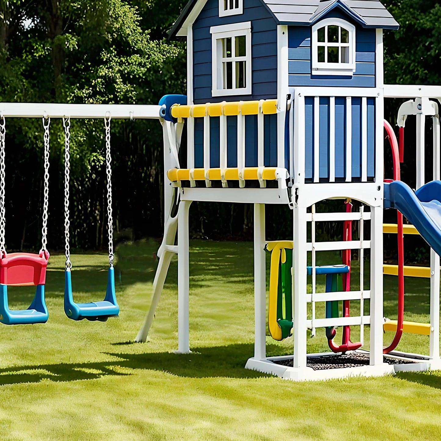 Durable Wooden Swing Set – Kids Outdoor Playset with Slides, Climbing & Playhouse