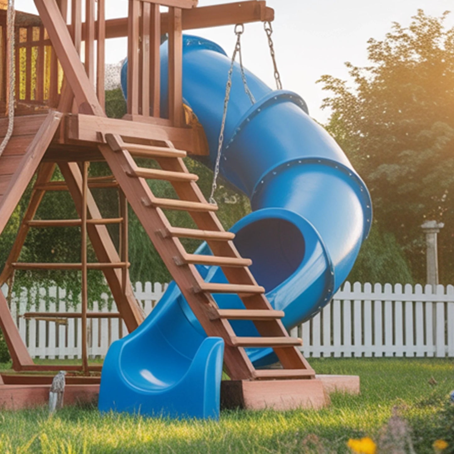 Wooden Swingset with Double Tube Slides & Playhouse – Kids Outdoor Playground