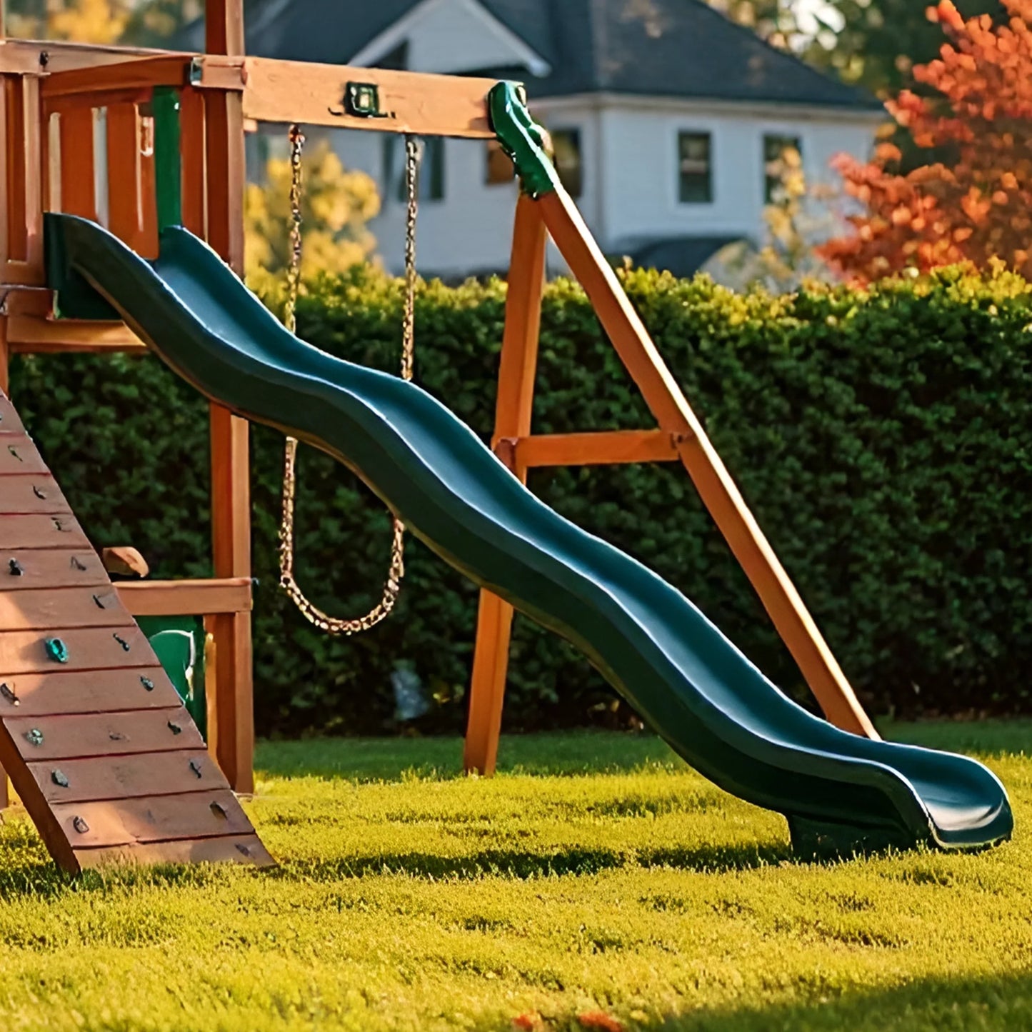 Wooden Outdoor Playground for Kids – Swing Set with Slide, Swings & Climbing Wall