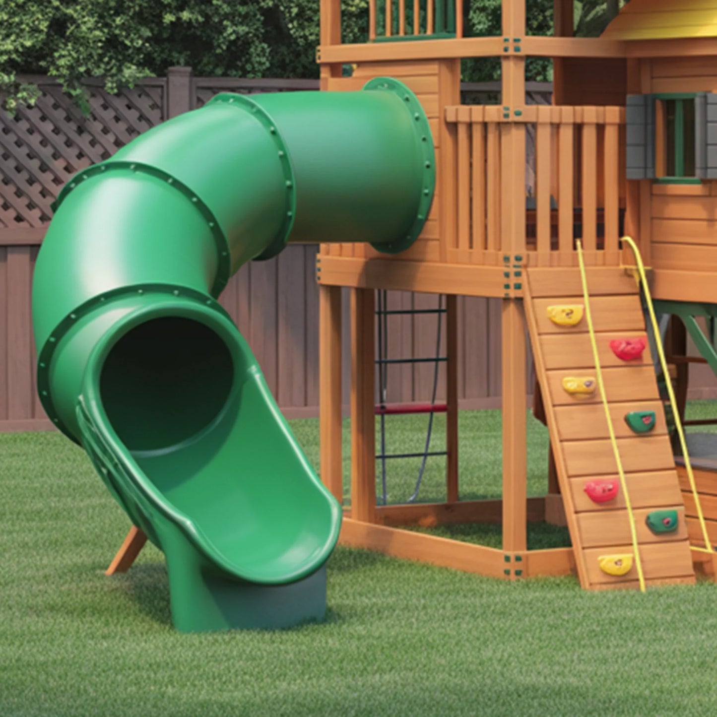 Premium Wooden Swingset with Dual Slides & Tube Slide | Outdoor Playset