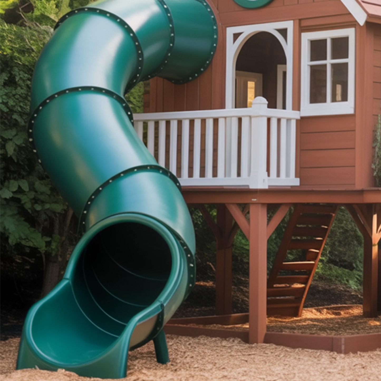 Deluxe Wooden Swingset with Dual Spiral Tube Slides, Clubhouse Tower & Outdoor Play Fort – 22ft x 12ft x 9ft Backyard Playground