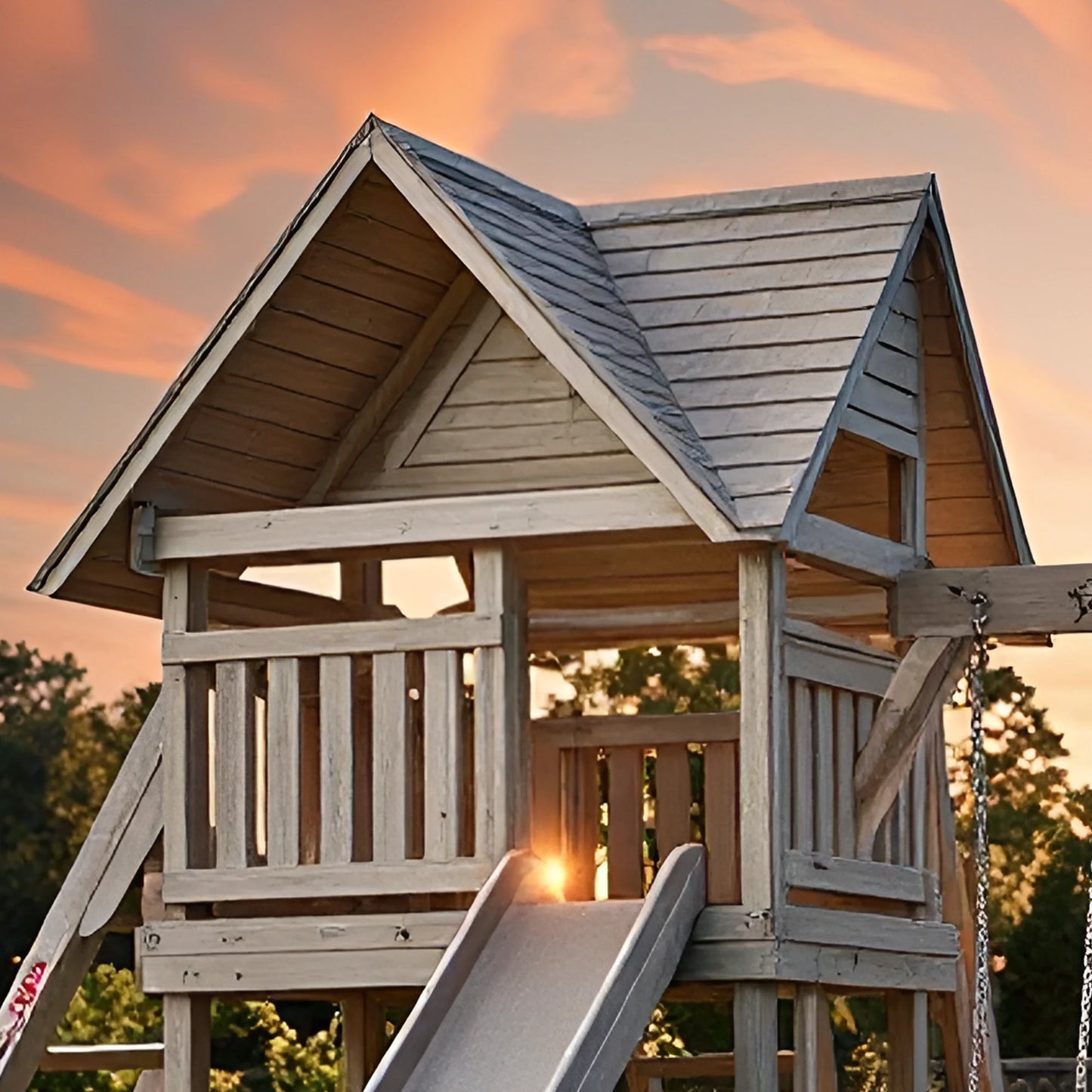 Kids Outdoor Wooden Playset with Swings, Ladder & Slides – Backyard Playground