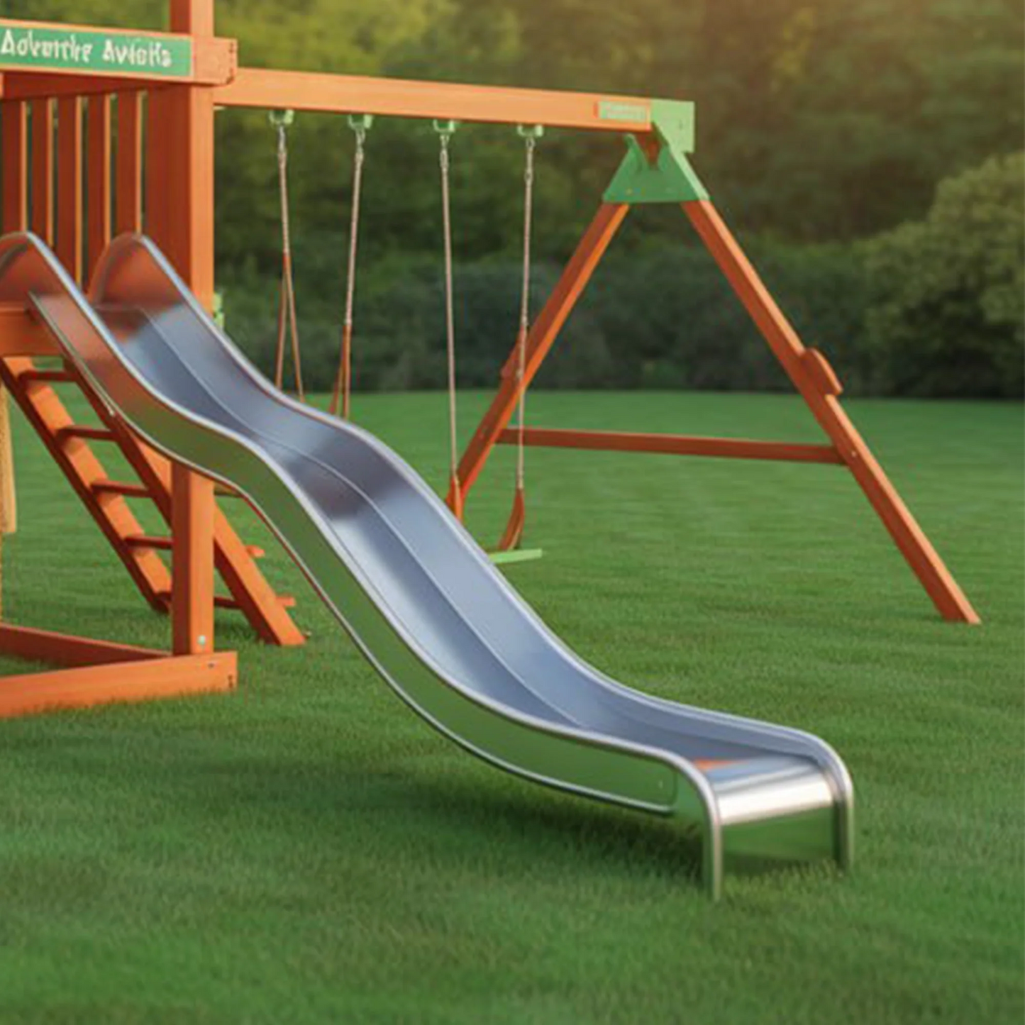 Outdoor Wooden Swingset with Playhouse, Slide & Climbing Wall