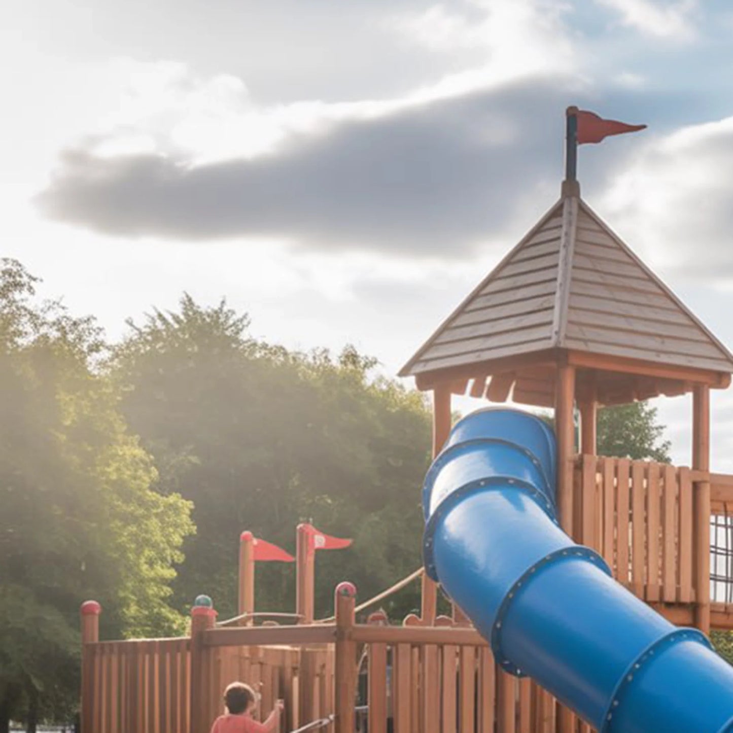Wooden Swingset with Clubhouse Tower & Slide – Safe Outdoor Playground