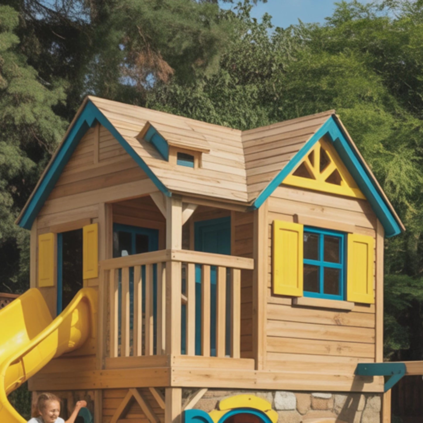 Deluxe Wooden Swingset with Spiral Tube Slide, Double Deck Playhouse & Dual Swings – Outdoor Backyard Playground (20ft x 12ft x 9ft)