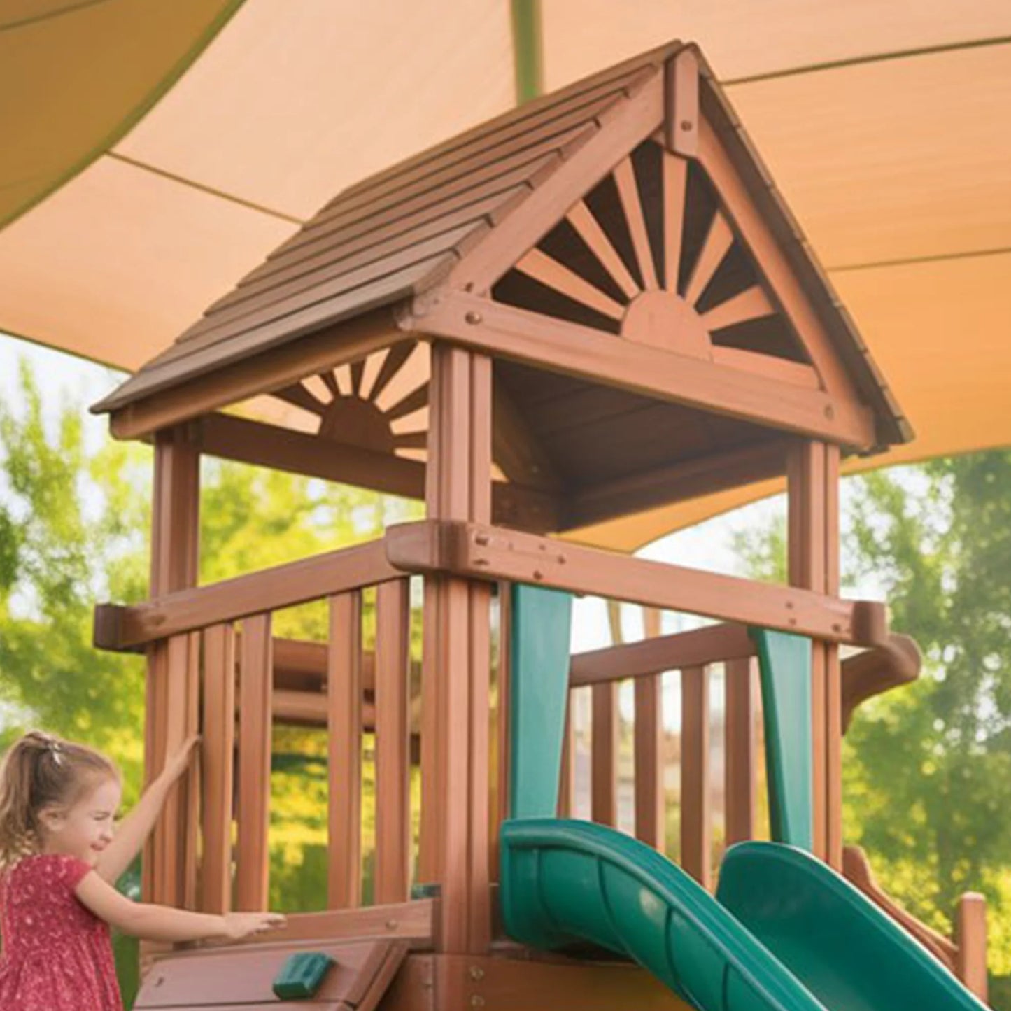 Heavy-Duty Wooden Swingset with Spiral Tube Slide & Double Swings