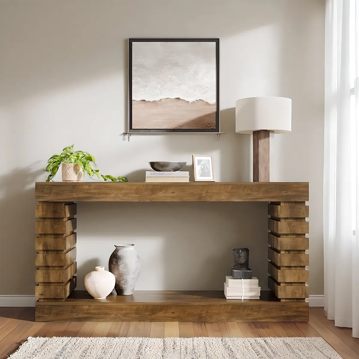 70.9 inch thick leg console table – MFD wood, modern style