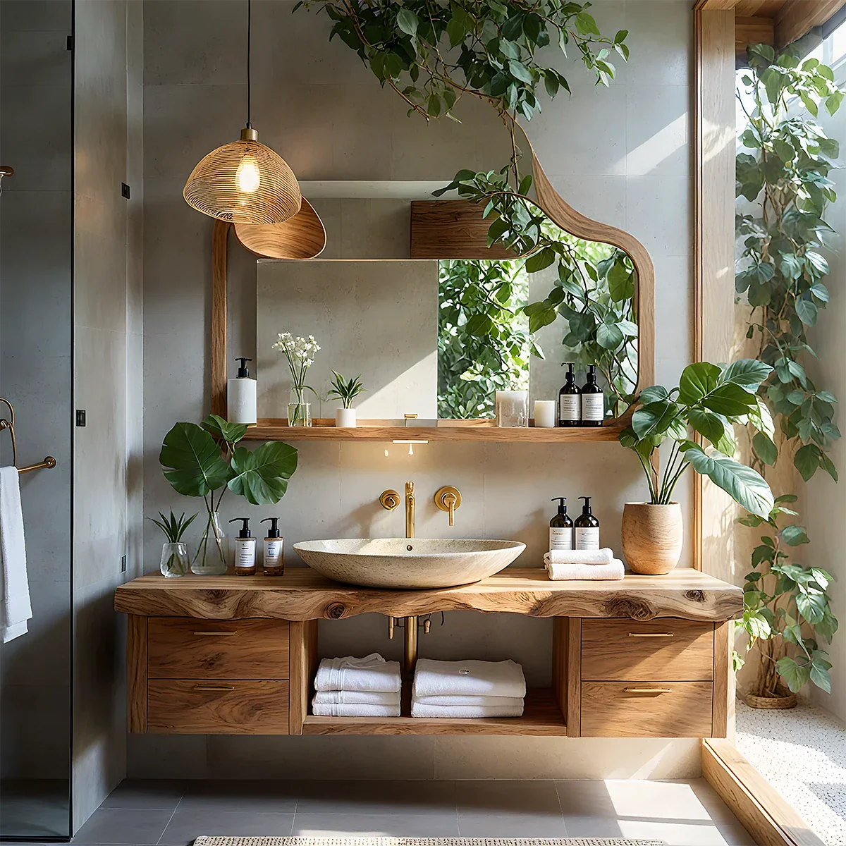 Artistic Live Edge Floating Vanity – Organic Japandi Spa Bathroom Console - Rustira