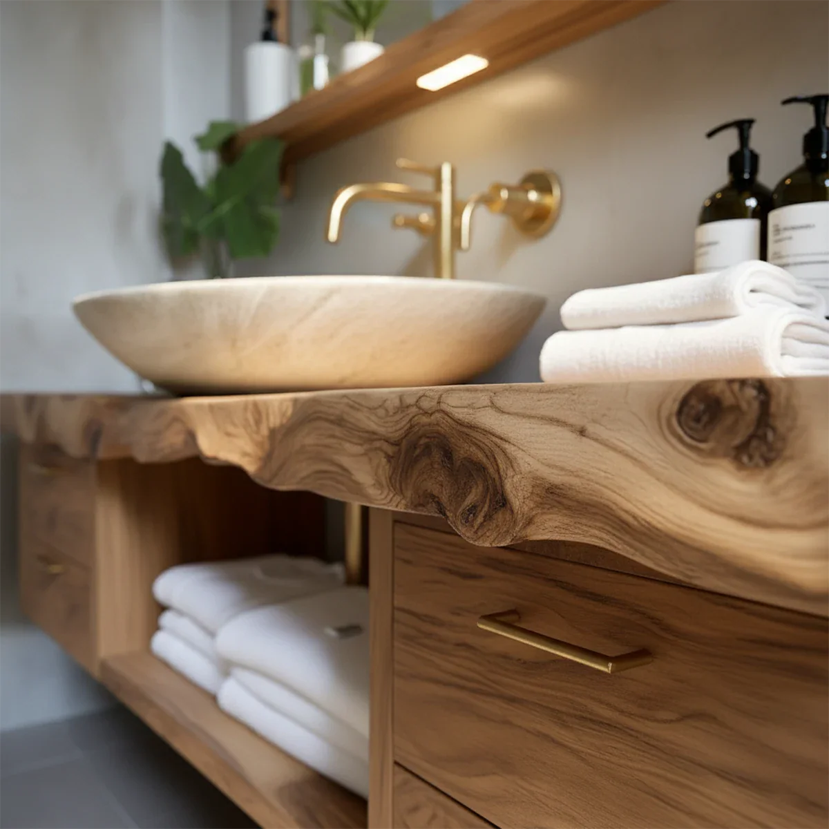 Artistic Live Edge Floating Vanity – Organic Japandi Spa Bathroom Console - Rustira