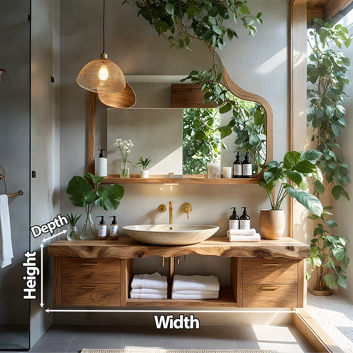 Artistic Live Edge Floating Vanity – Organic Japandi Spa Bathroom Console - Rustira