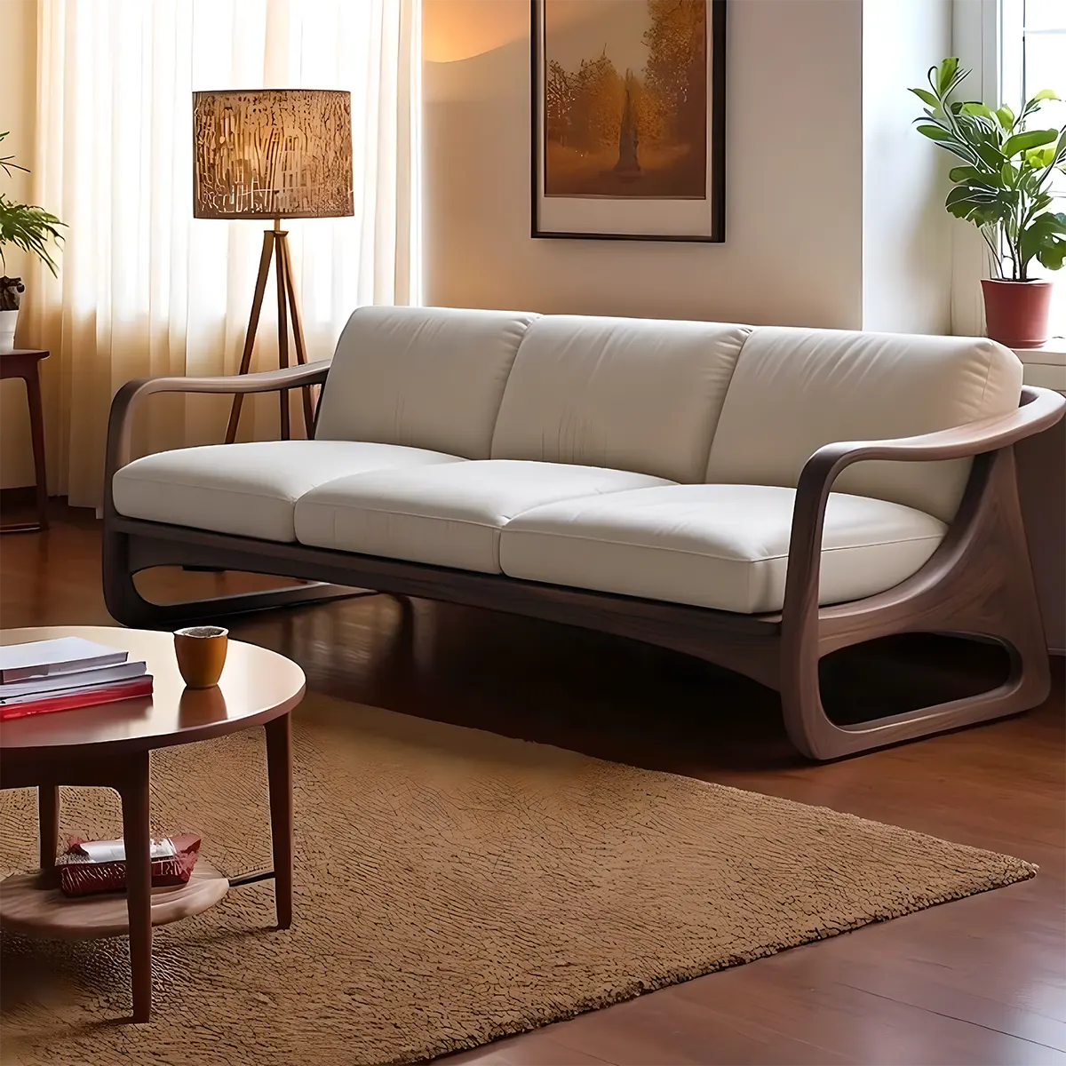 Ash Wood Sofa with Curved Arm Design - Sophisticated, Modern and Classy