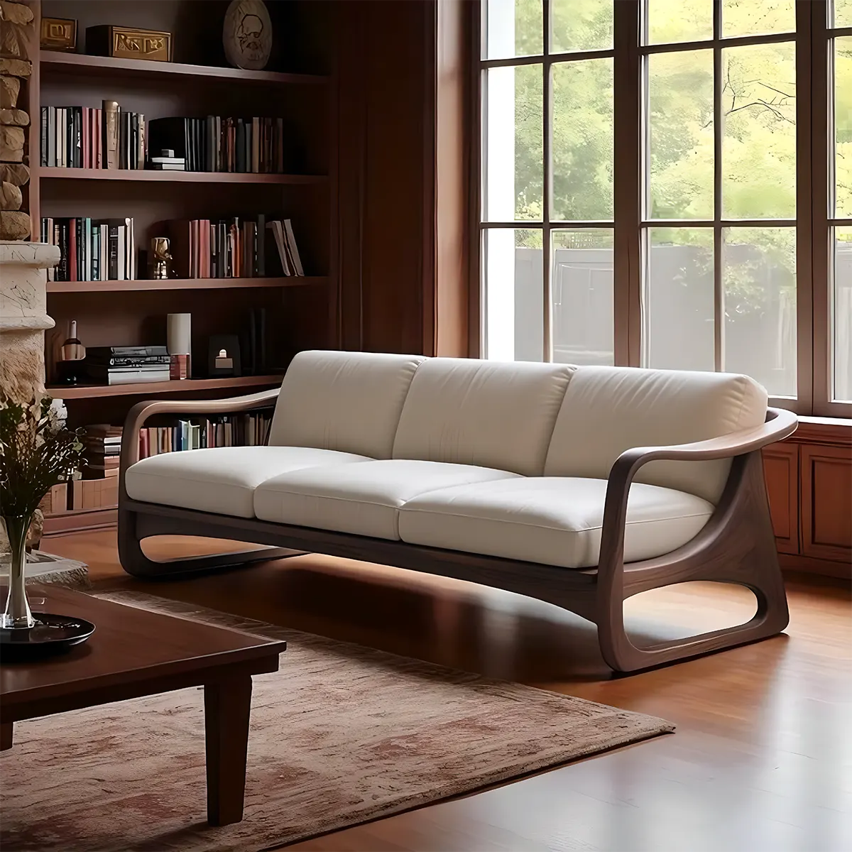 Ash Wood Sofa with Curved Arm Design - Sophisticated, Modern and Classy