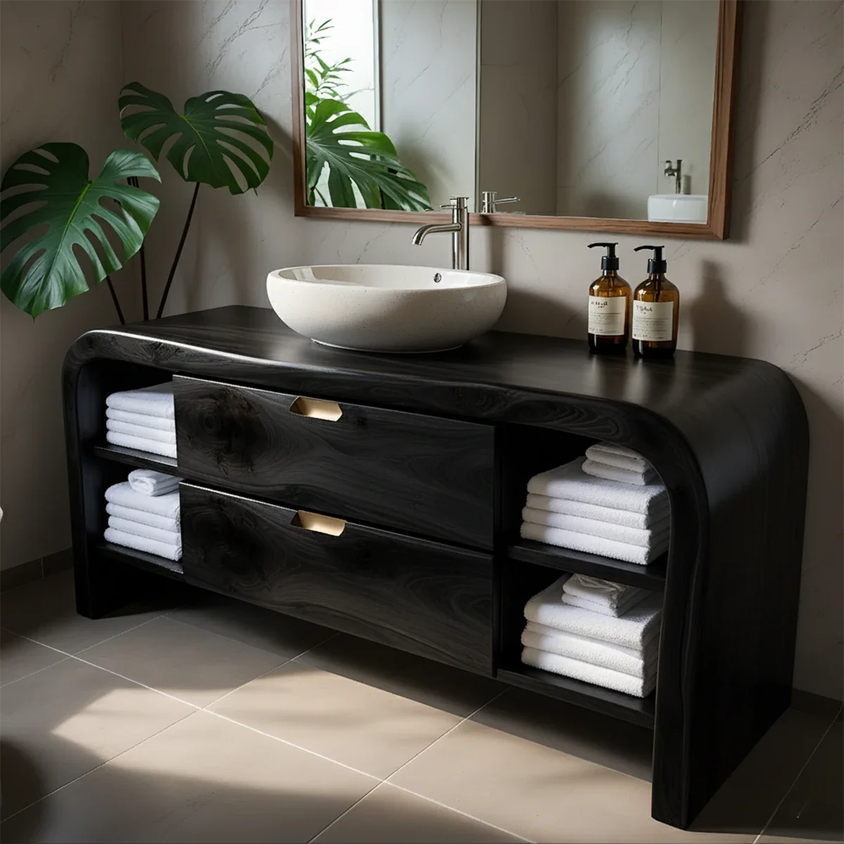 Aurora Bathroom Vanity – Natural Solid Wood Modern - Rustira