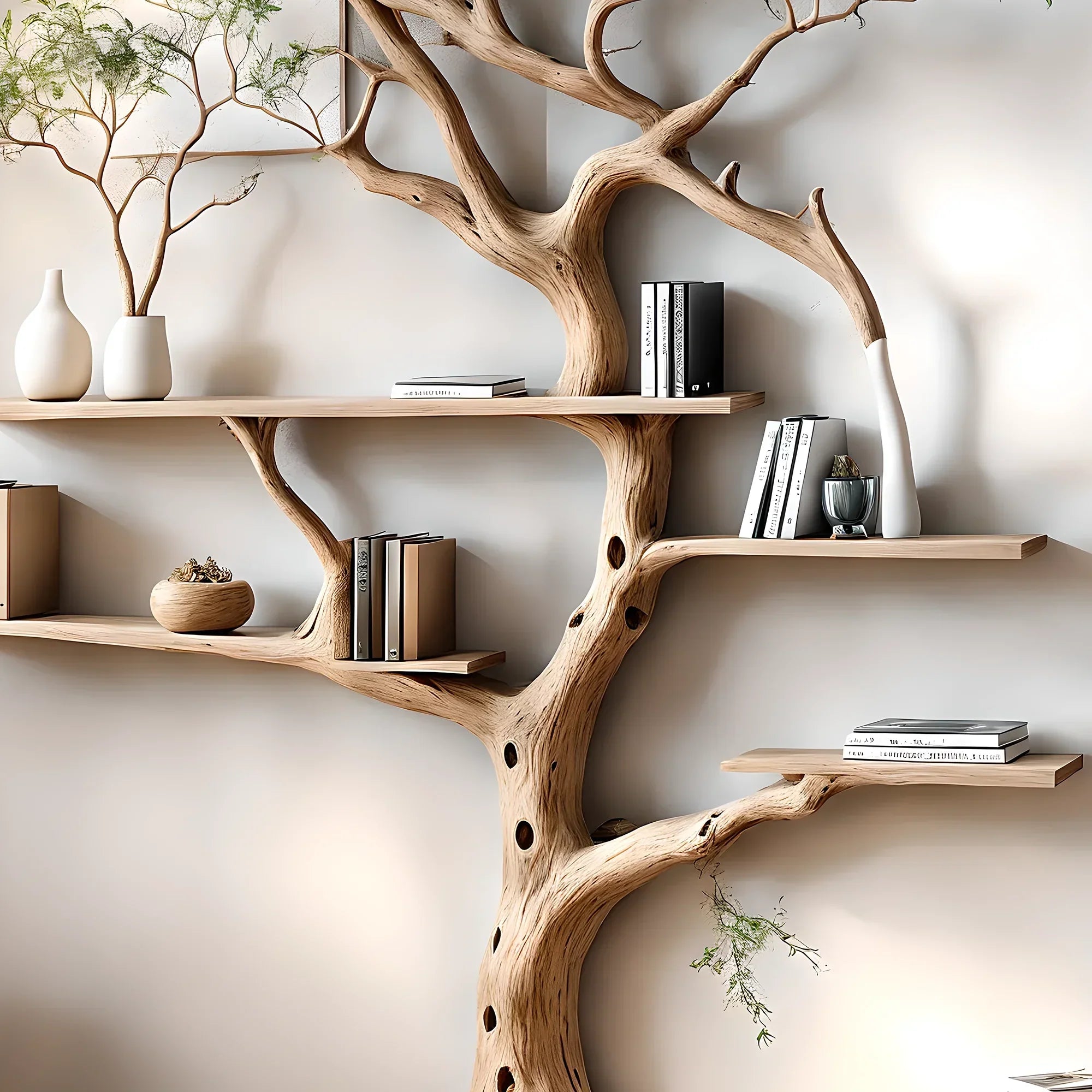 Bookshelf shaped like a perennial driftwood tree Bookshelf shaped like a solid wood tree, a special gift