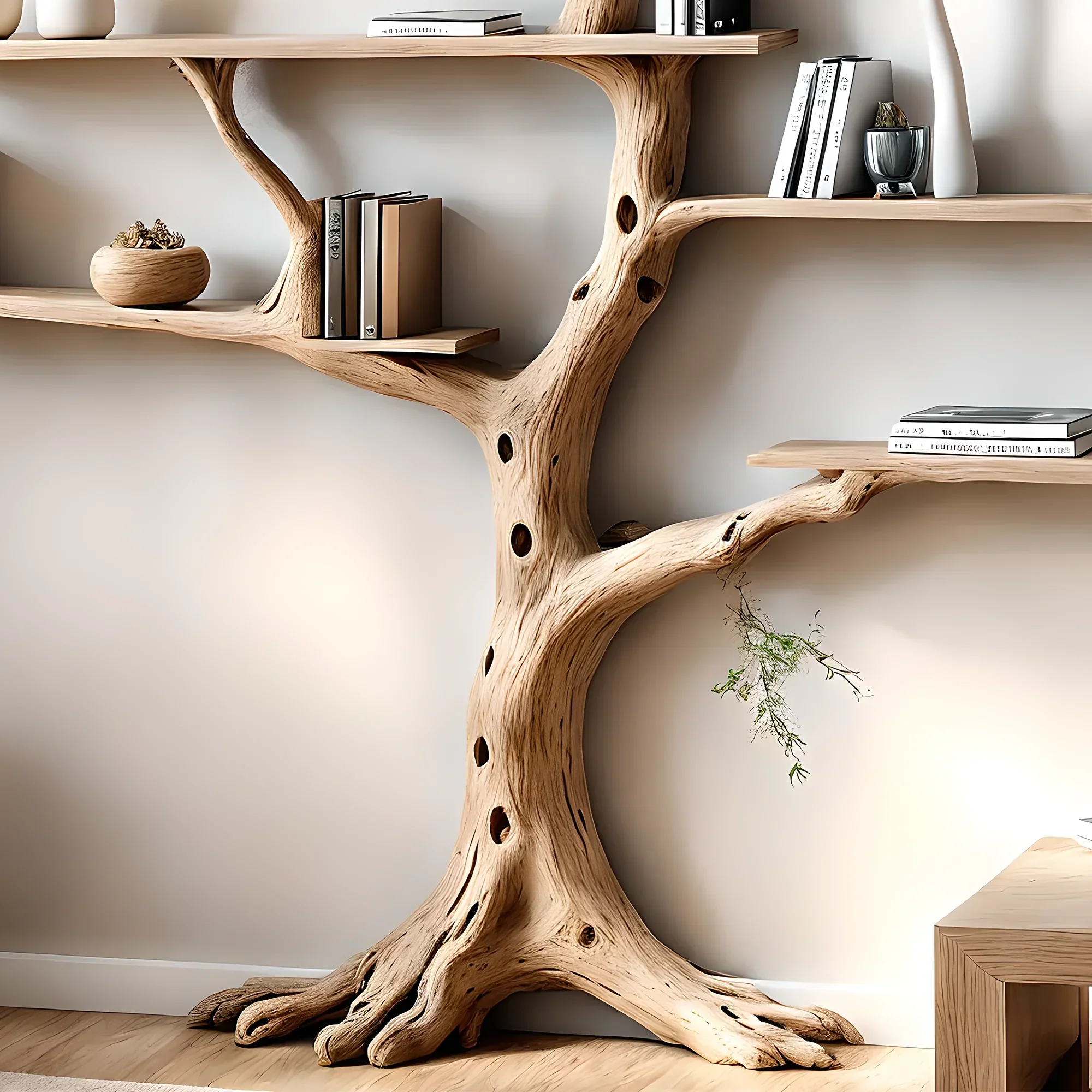 Bookshelf shaped like a perennial driftwood tree Bookshelf shaped like a solid wood tree, a special gift