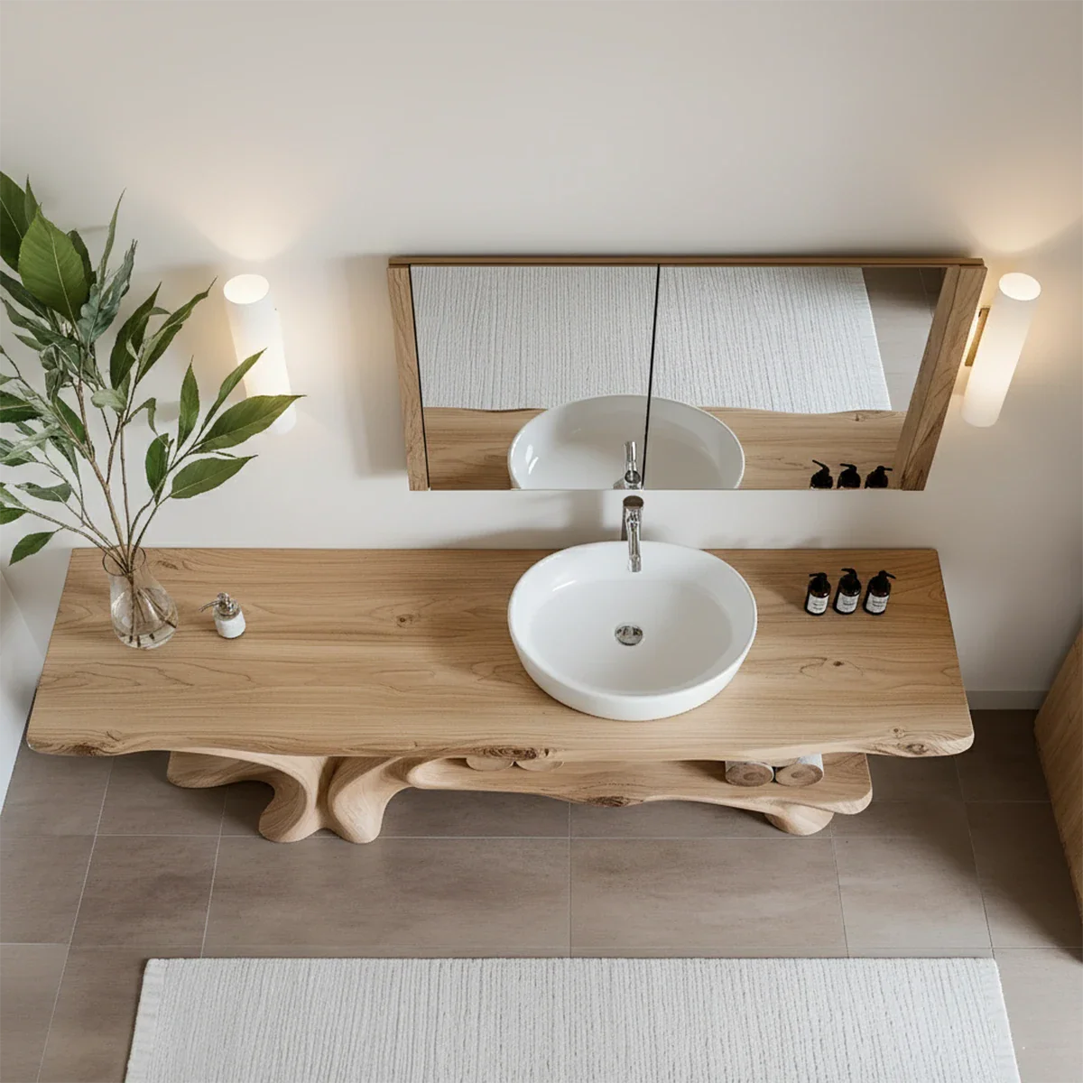 Branch Form Solid Wood Vanity with Flowing Organic Structure - Rustira