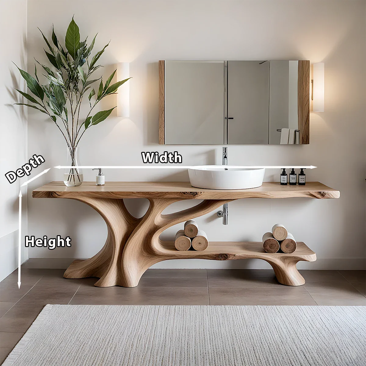 Branch Form Solid Wood Vanity with Flowing Organic Structure - Rustira