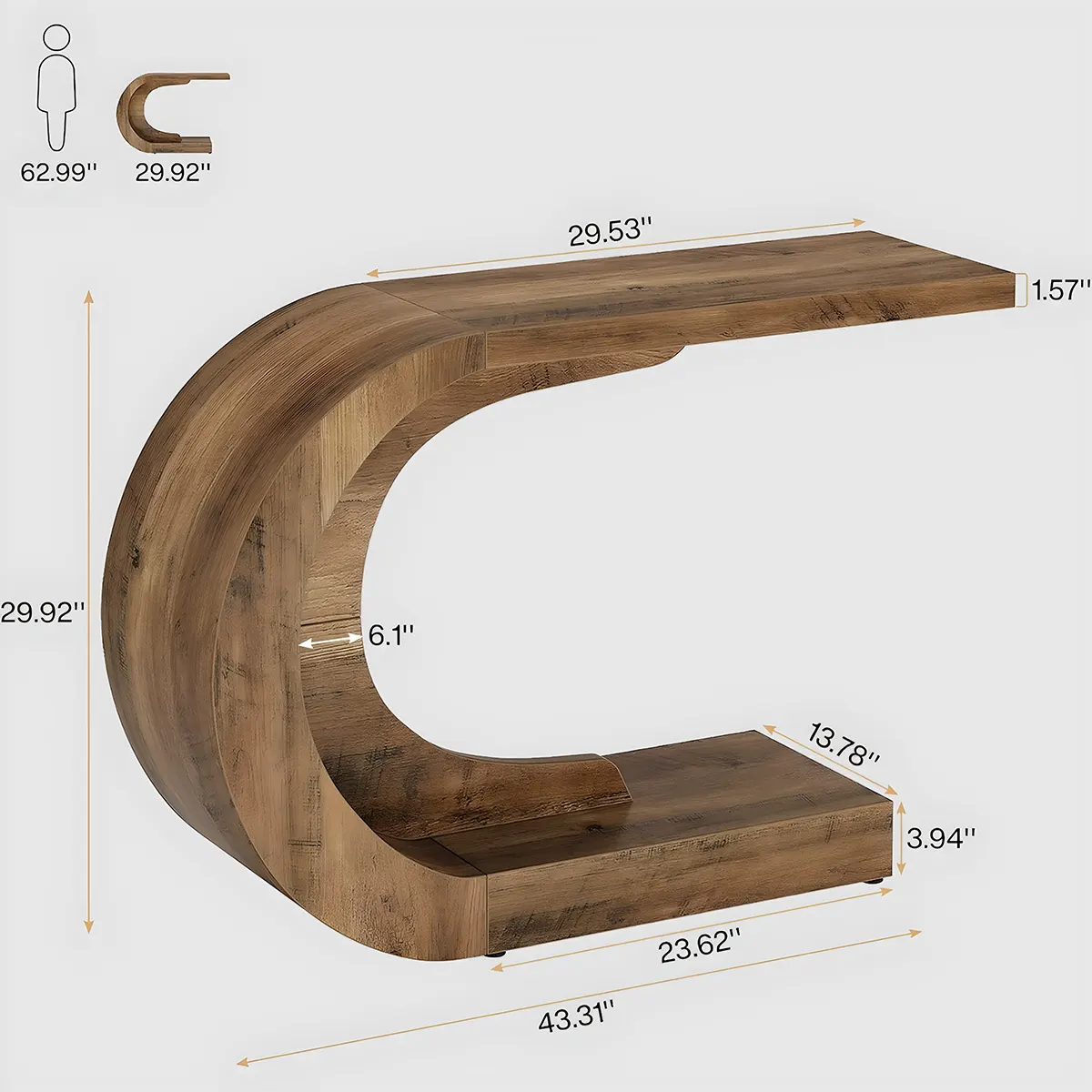 C-Shaped Wooden Console Table – Modern Entryway Table