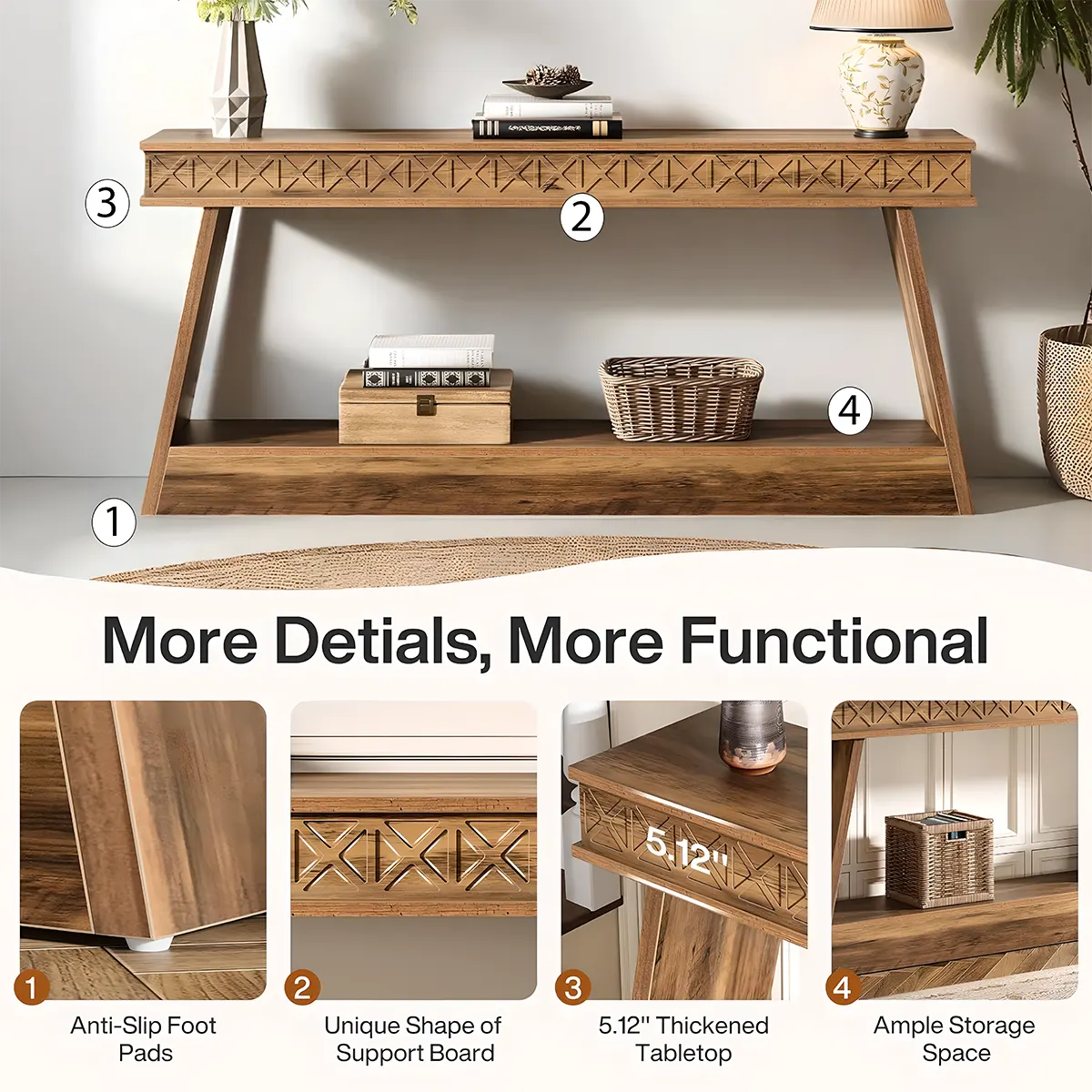 Carved Wooden Console Table – 2-Tier Display Shelf 180cm, U-Shaped Structure – Modern Style