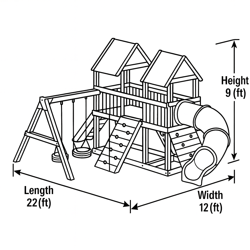 Backyard Wooden Playground Set with Slide, Swings & Adventure Tower
