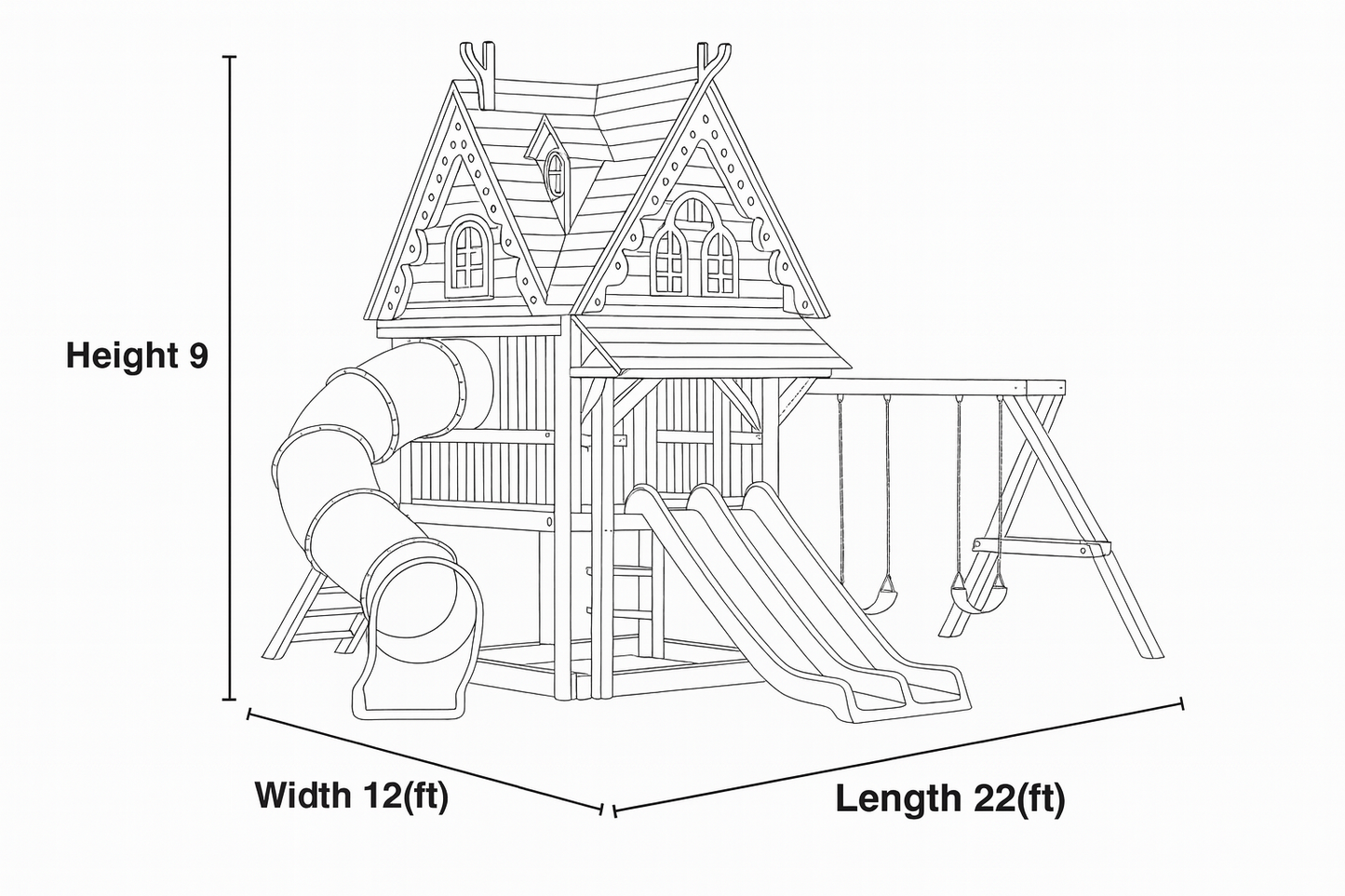 Wooden Swingset with Clubhouse Tower & Slide – Safe Outdoor Playground