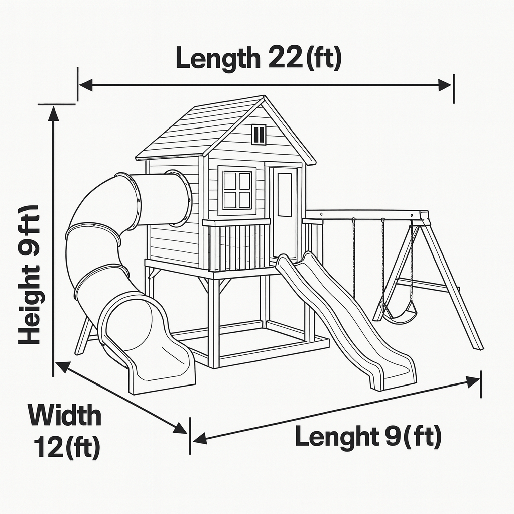 Deluxe Wooden Swingset with Slide, Swings & Clubhouse – Outdoor Backyard Playset for Kids