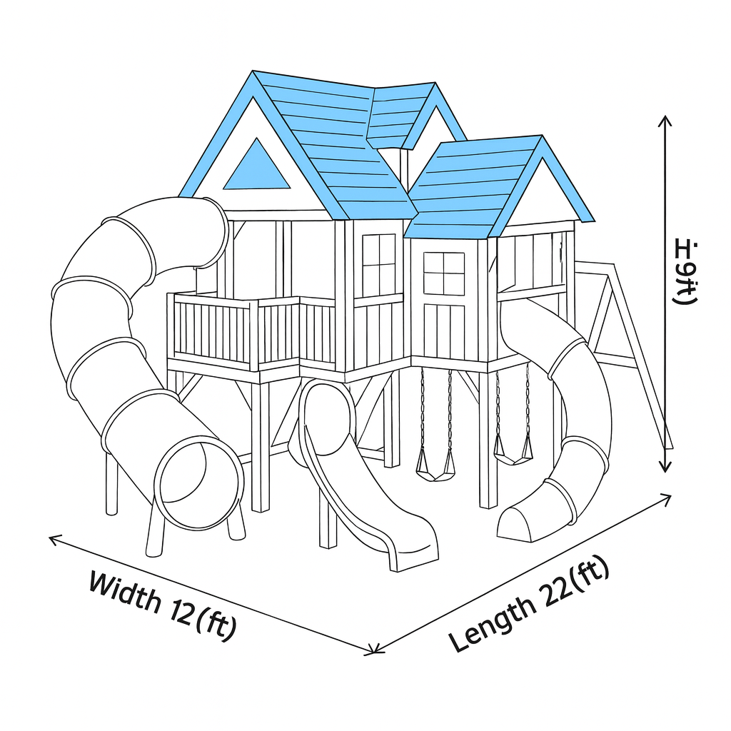 Deluxe Wooden Swingset with Dual Spiral Tube Slides, Clubhouse Tower & Outdoor Play Fort – 22ft x 12ft x 9ft Backyard Playground