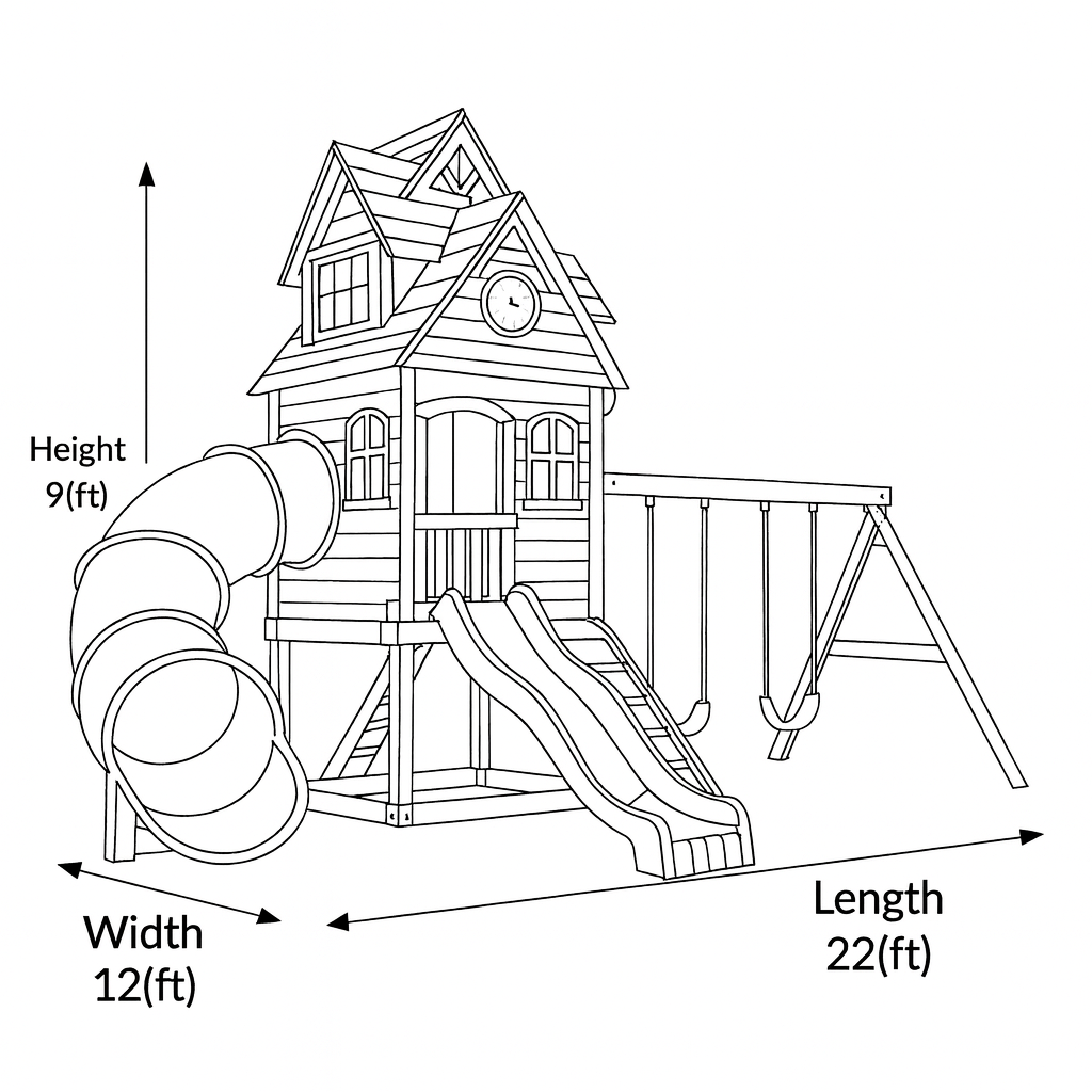 Premium Wooden Swingset with Spiral Tube Slide & Dual Straight Slides – Outdoor Backyard Playhouse Playground for Kids
