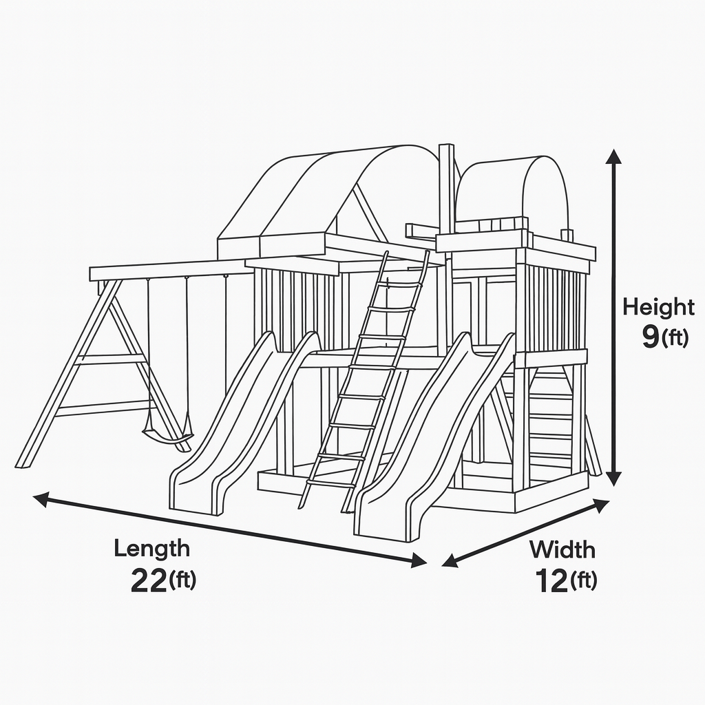 Deluxe Wooden Swingset with Dual Slides, Climbing Wall & Canopy Roof – Outdoor Backyard Playset