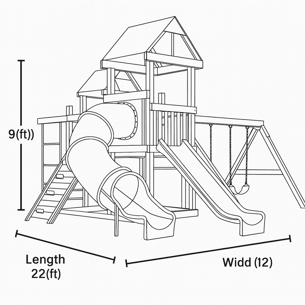 Wooden Swingset with Double Slide & Tube Slide – 22ft x 12ft x 9ft | Backyard Outdoor Playset