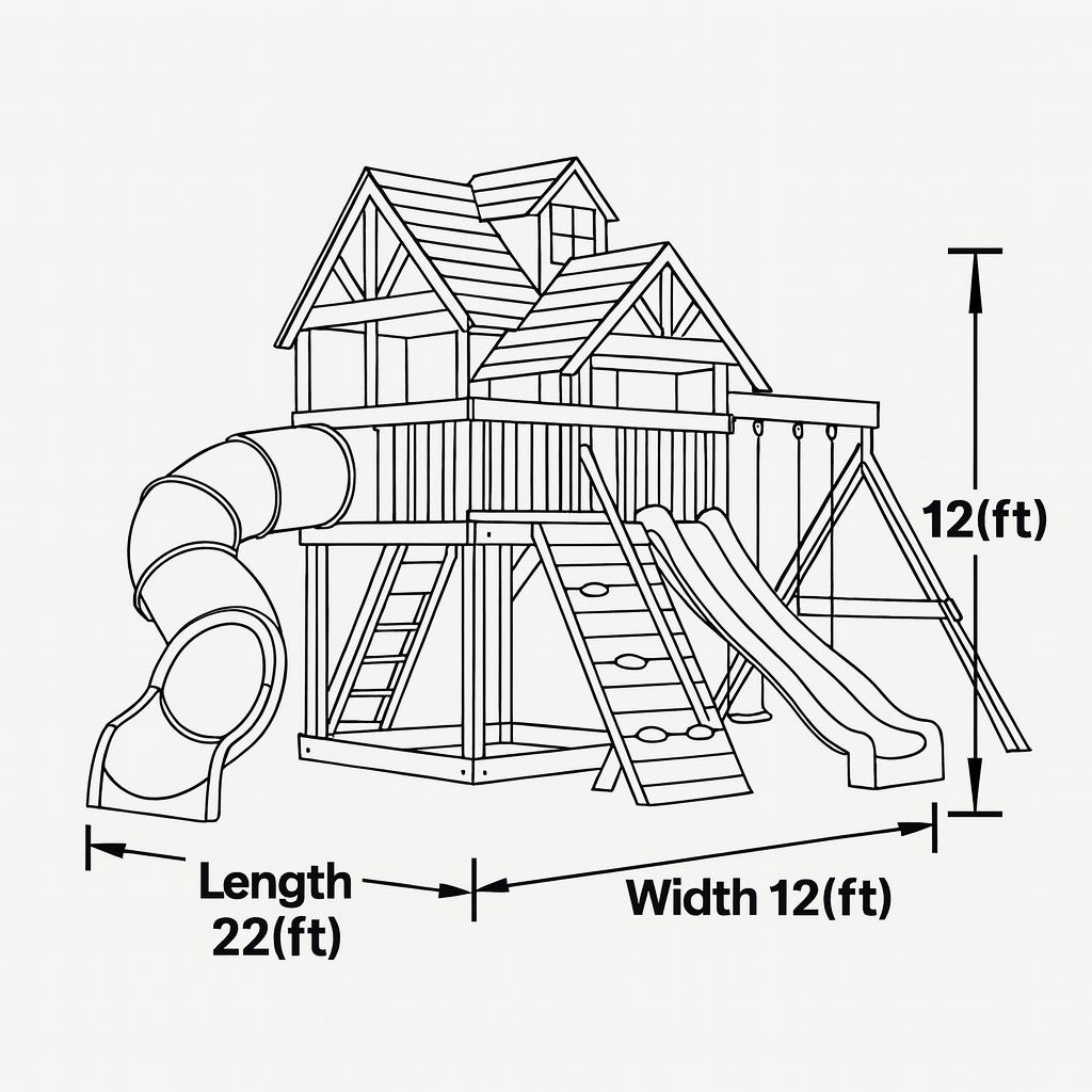 Wooden Swingset with Spiral Tube Slide, Straight Slide & Swings – Kids Outdoor Playground