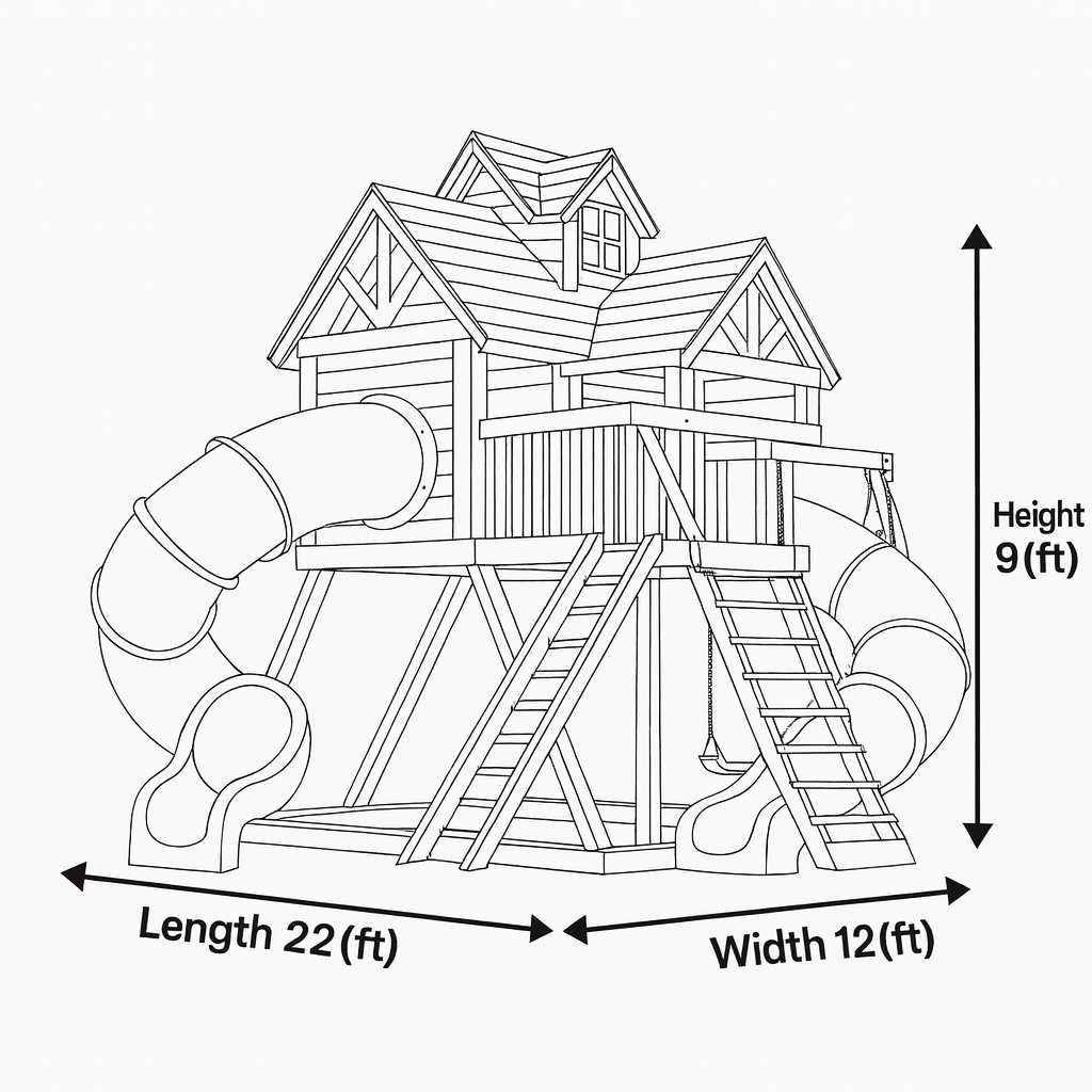 Wooden Swingset with Double Tube Slides & Playhouse – Kids Outdoor Playground