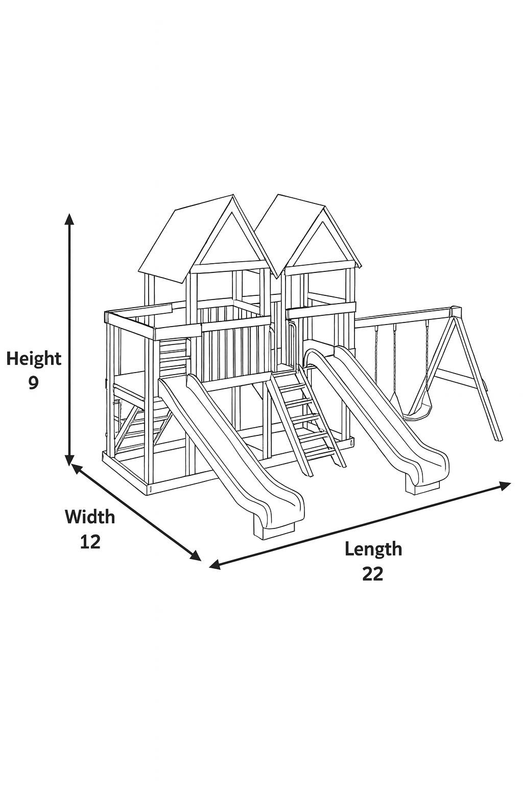 Wooden Swingset with Double Towers, Slides & Swings – Outdoor Kids Playground