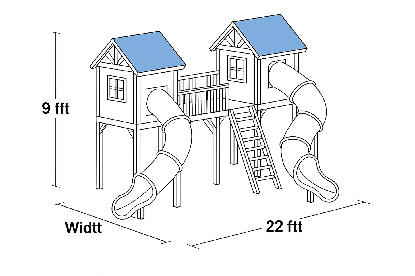 Wooden Swingset with Double Playhouses & Tube Slides – Kids Outdoor Playground